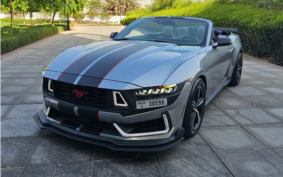 2024 Ford Mustang GT Convertible in Mineral Grey for rent in Dubai — photo 1